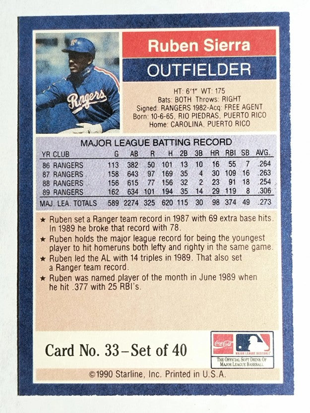 1990 Starline Long John Silver #33 Ruben Sierra