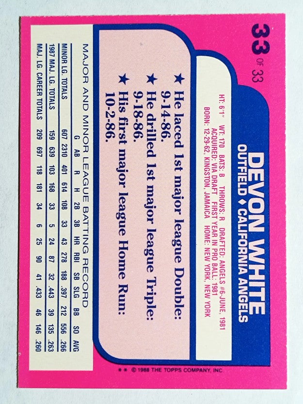 1988 Toys'R'Us Rookies #33 Devon White