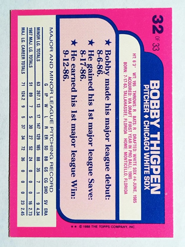1988 Toys'R'Us Rookies #32 Bobby Thigpen