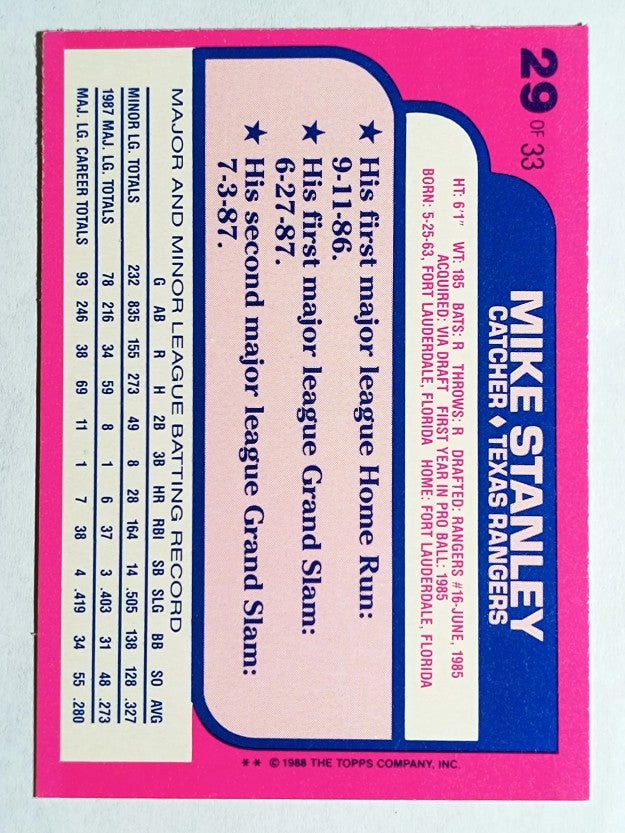 1988 Toys'R'Us Rookies #29 Mike Stanley