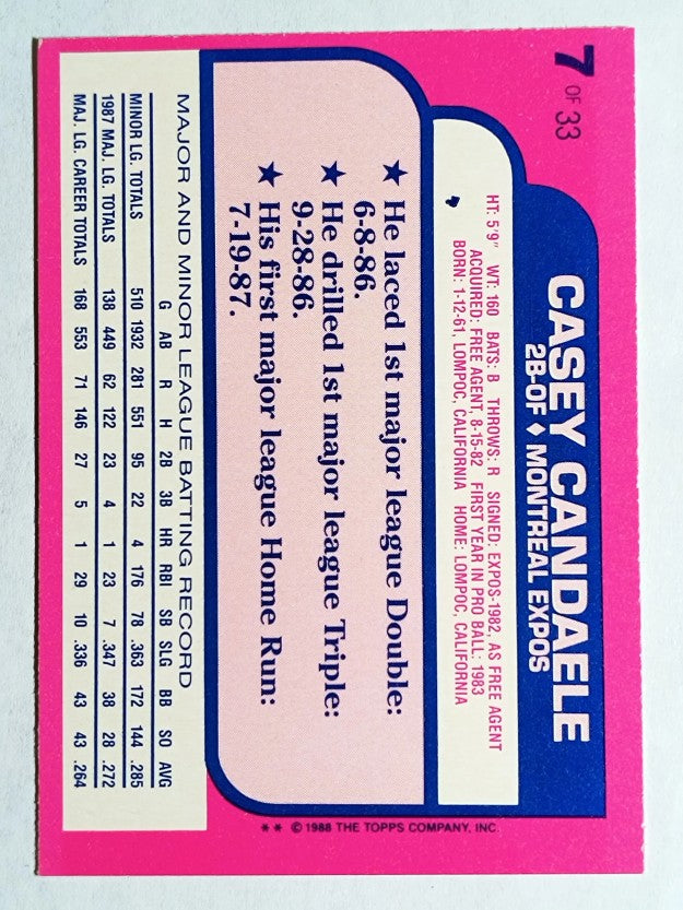 1988 Toys'R'Us Rookies #7 Casey Candaele