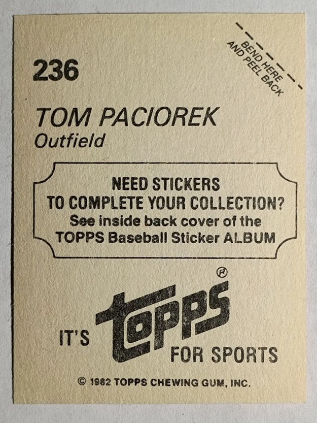 1982 Topps Stickers #236 Tom Paciorek