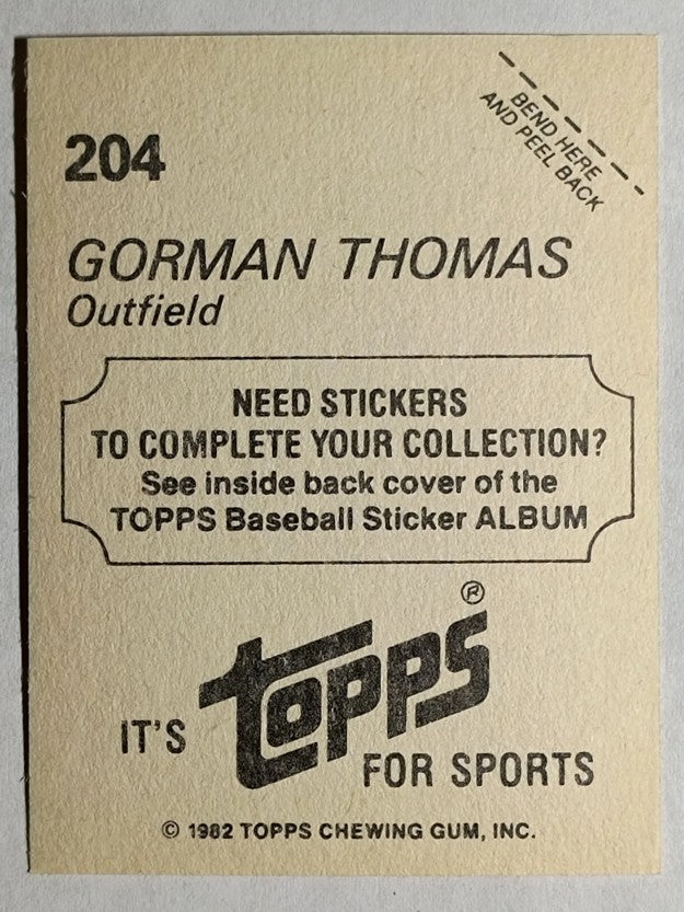1982 Topps Stickers #204 Gorman Thomas
