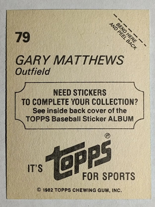 1982 Topps Stickers #79 Gary Matthews