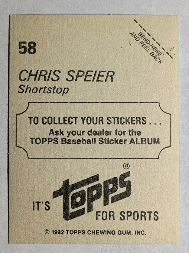 1982 Topps Stickers #58 Chris Speier
