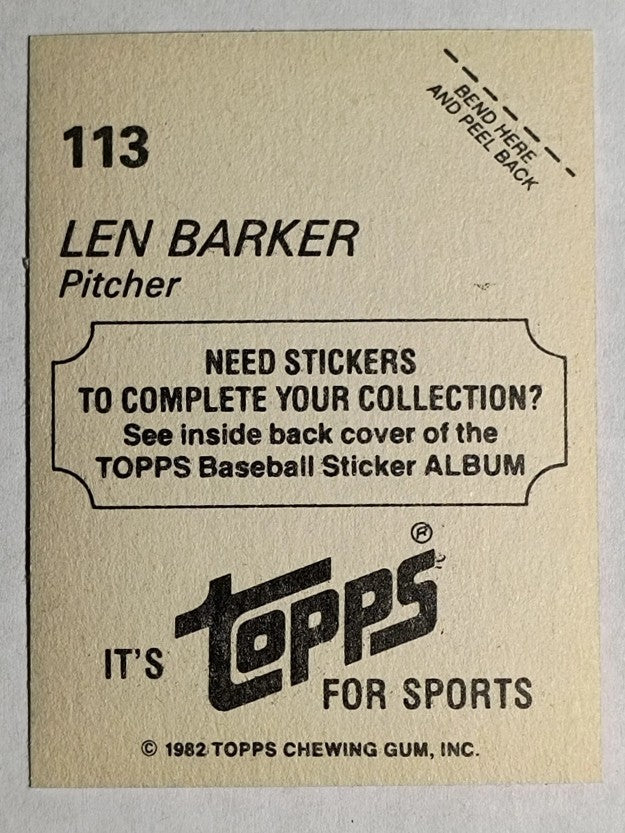 1982 Topps Stickers #113 Len Barker HL