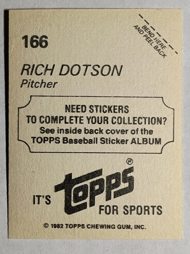 1982 Topps Stickers #166 Rich Dotson
