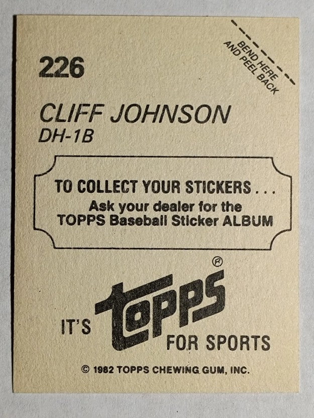1982 Topps Stickers #226 Cliff Johnson