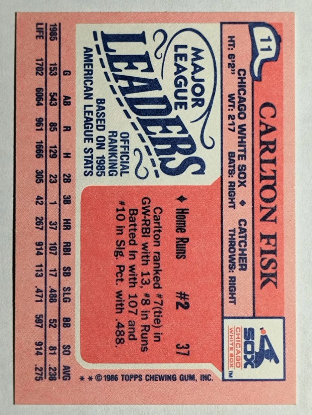 1986 Topps Mini Leaders #11 Carlton Fisk