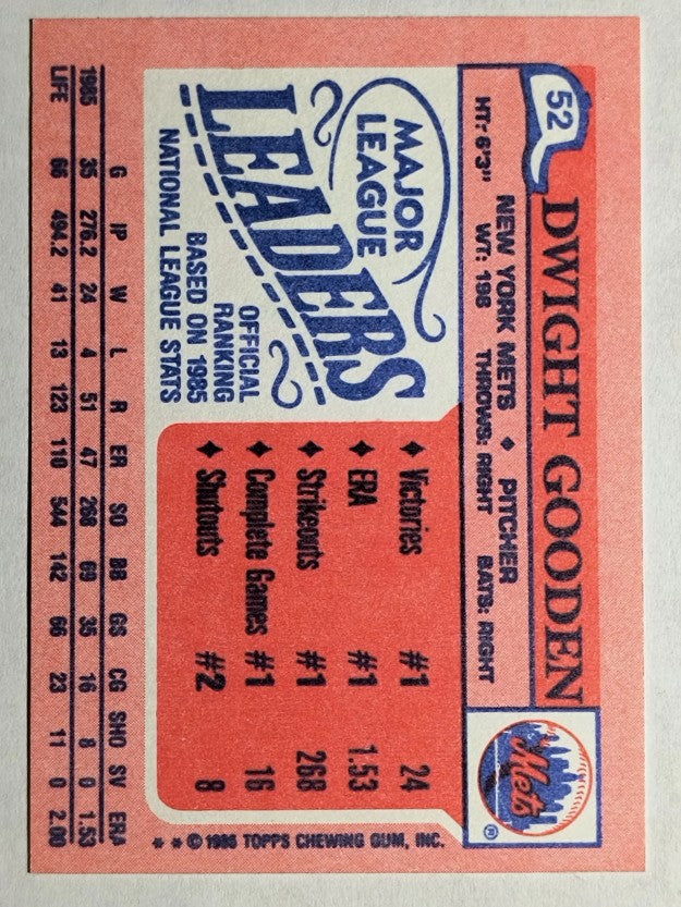 1986 Topps Mini Leaders #52 Dwight Gooden