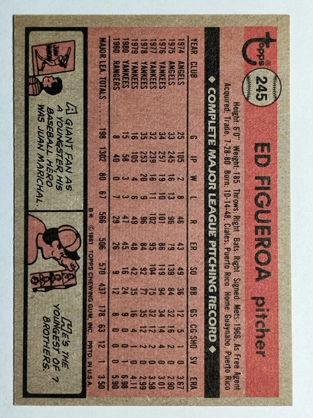 1981 Topps #245 Ed Figueroa