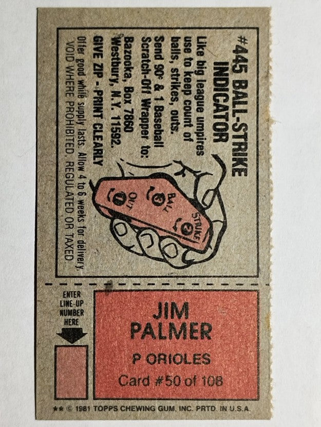 1981 Topps Scratchoffs #50a Jim Palmer BSI