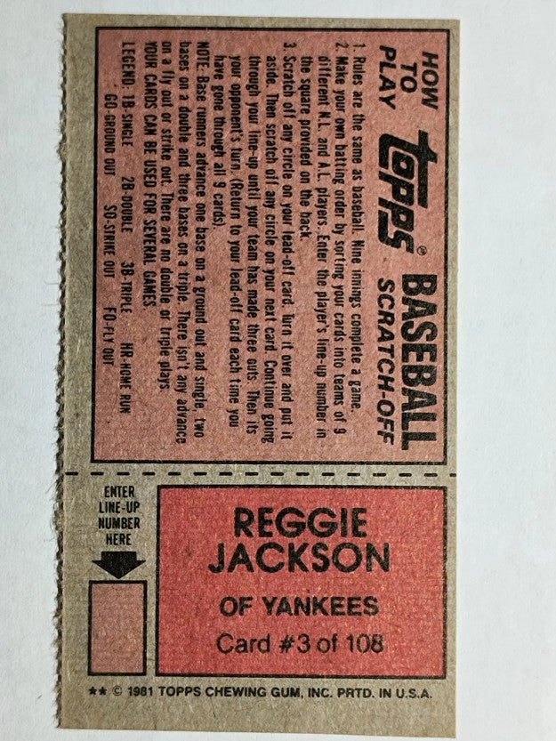 1981 Topps Scratchoffs #3 Reggie Jackson