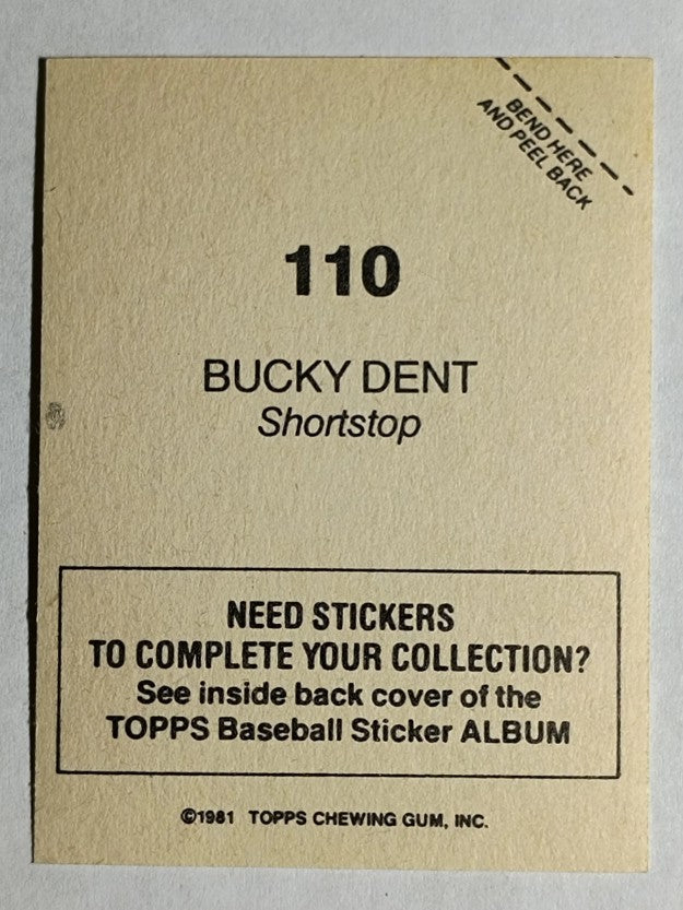 1981 Topps Stickers #110 Bucky Dent