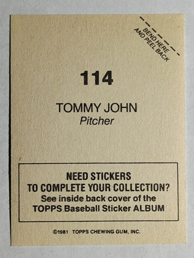 1981 Topps Stickers #114 Tommy John