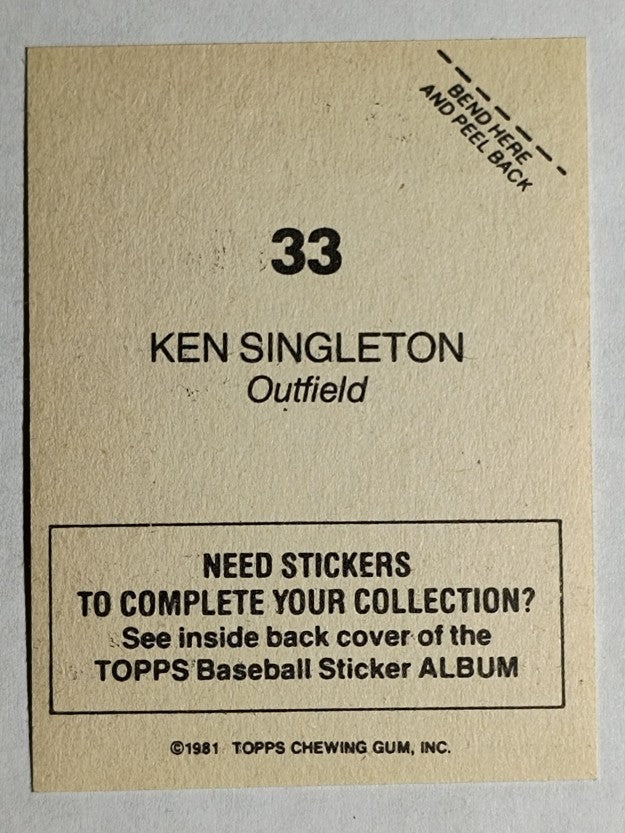 1981 Topps Stickers #33 Ken Singleton