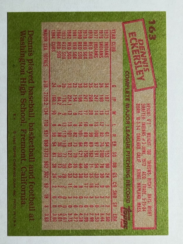 1985 Topps #163 Dennis Eckersley