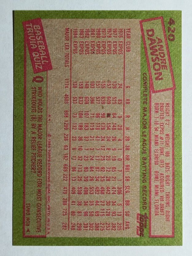 1985 Topps #420 Andre Dawson