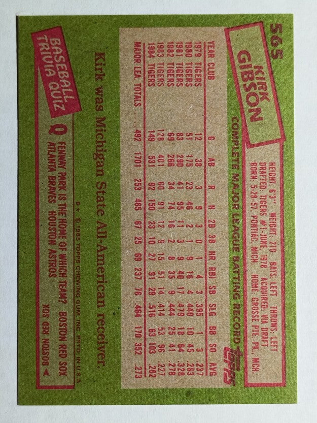 1985 Topps #565 Kirk Gibson