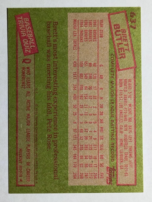 1985 Topps #637 Brett Butler