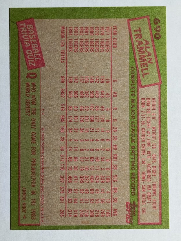 1985 Topps #690 Alan Trammell