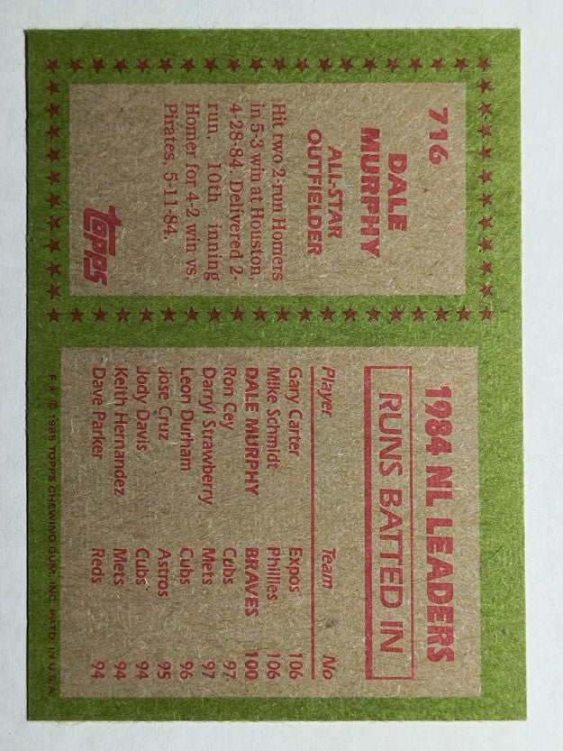 1985 Topps #716 Dale Murphy AS