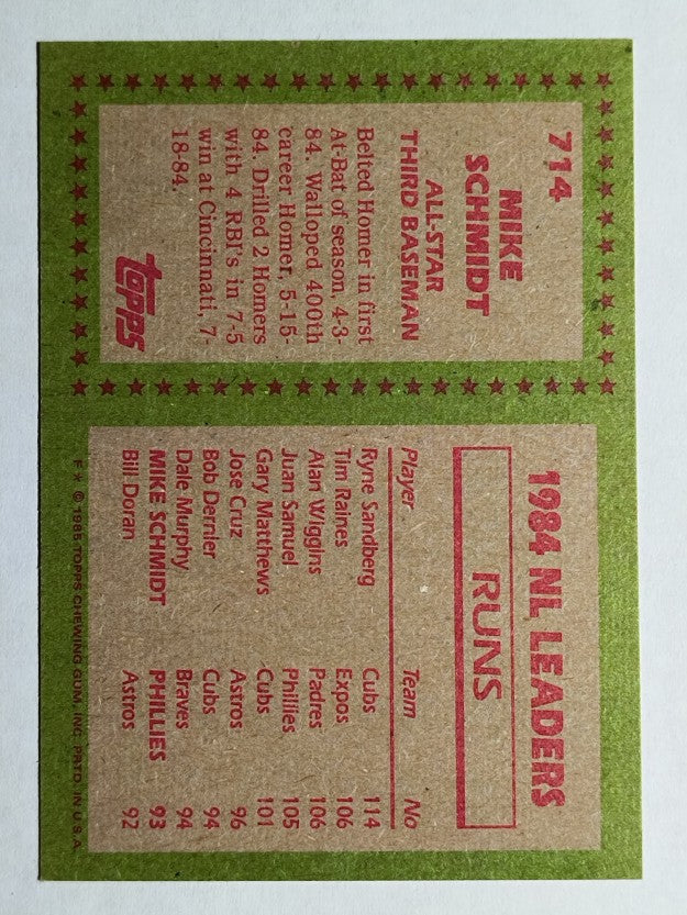 1985 Topps #714 Mike Schmidt AS