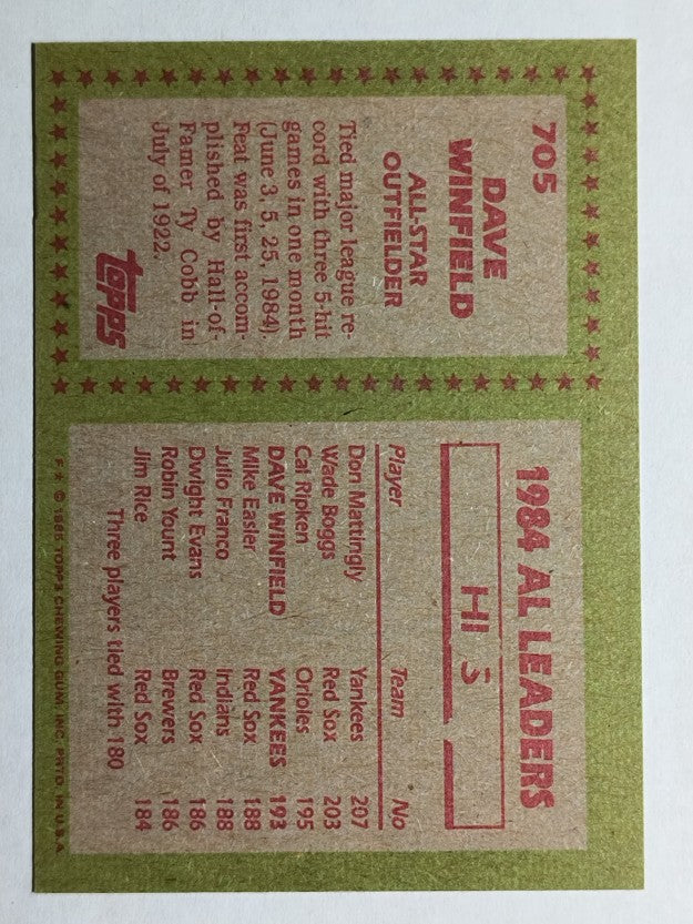 1985 Topps #705 Dave Winfield AS
