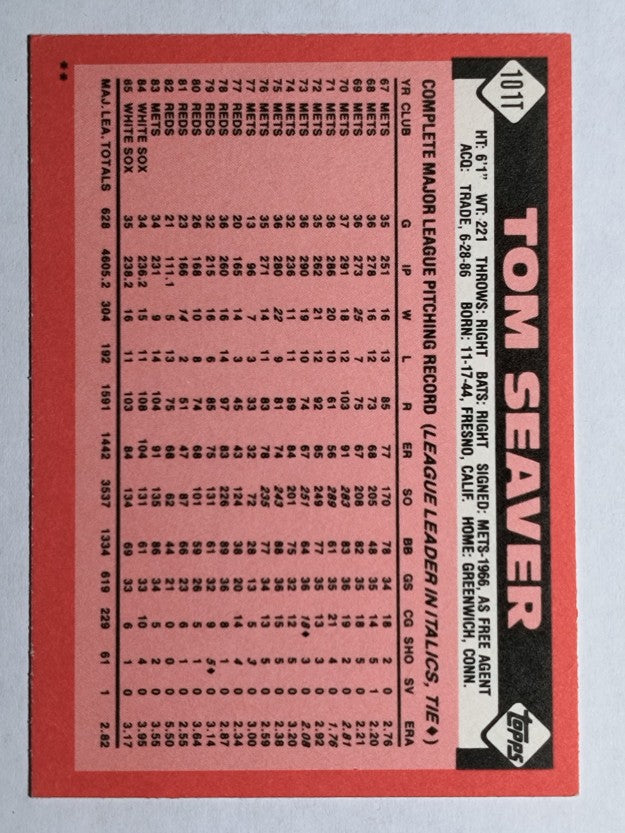 1986 Topps Traded #101T Tom Seaver