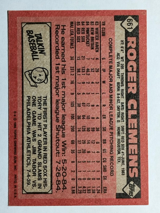 1986 Topps #661 Roger Clemens (EXMT)
