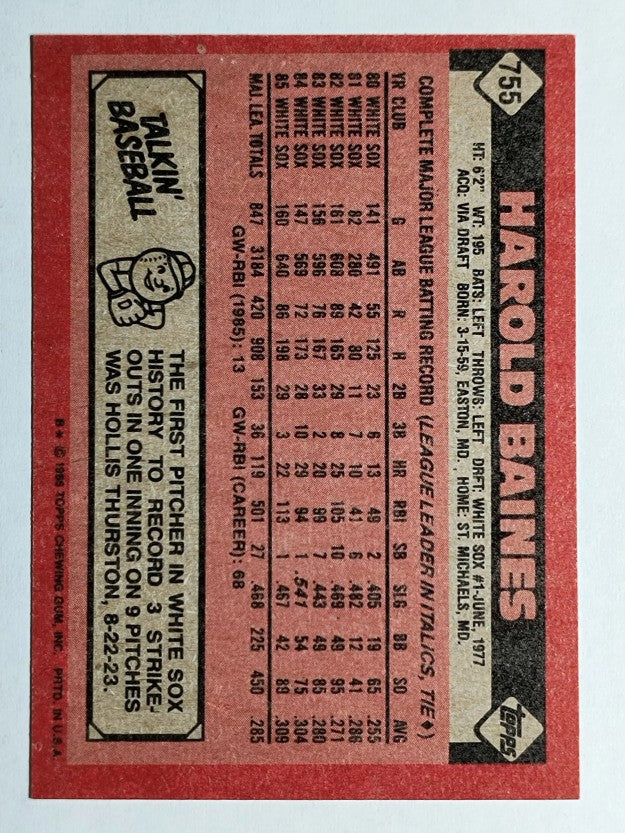 1986 Topps #755 Harold Baines