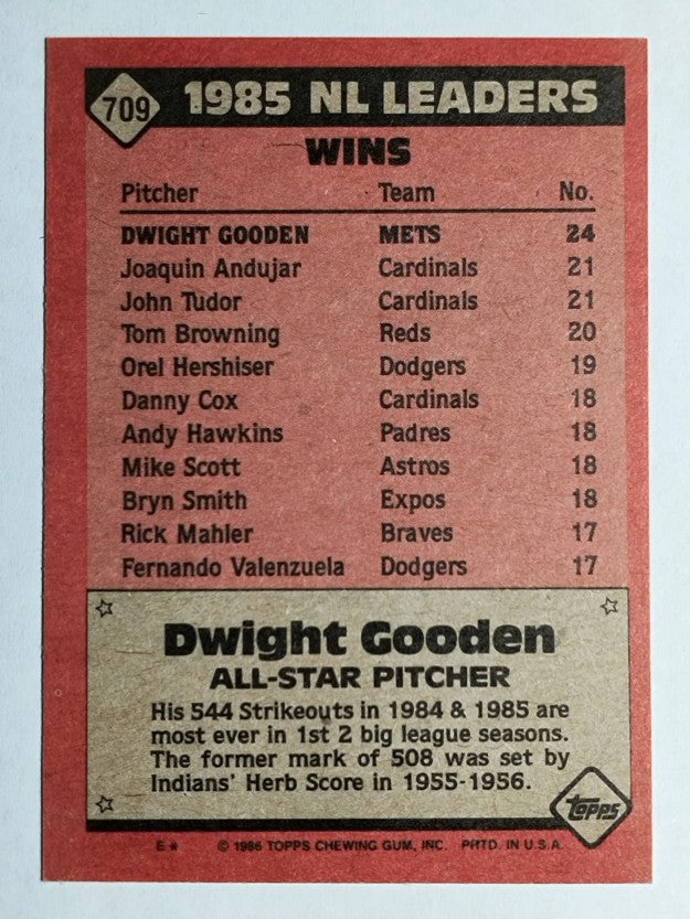 1986 Topps #709 Dwight Gooden AS