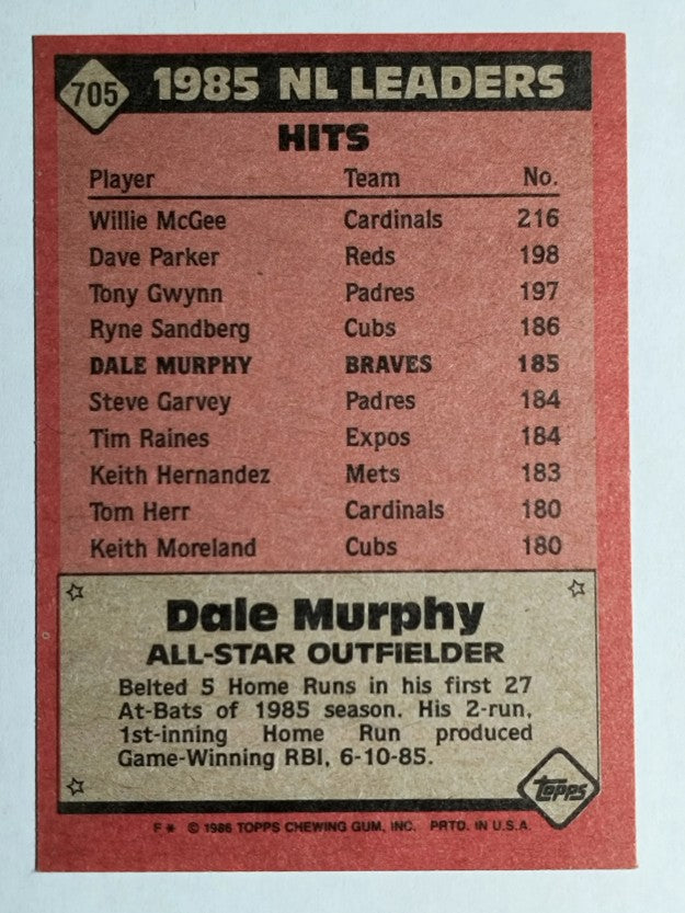1986 Topps #705 Dale Murphy AS