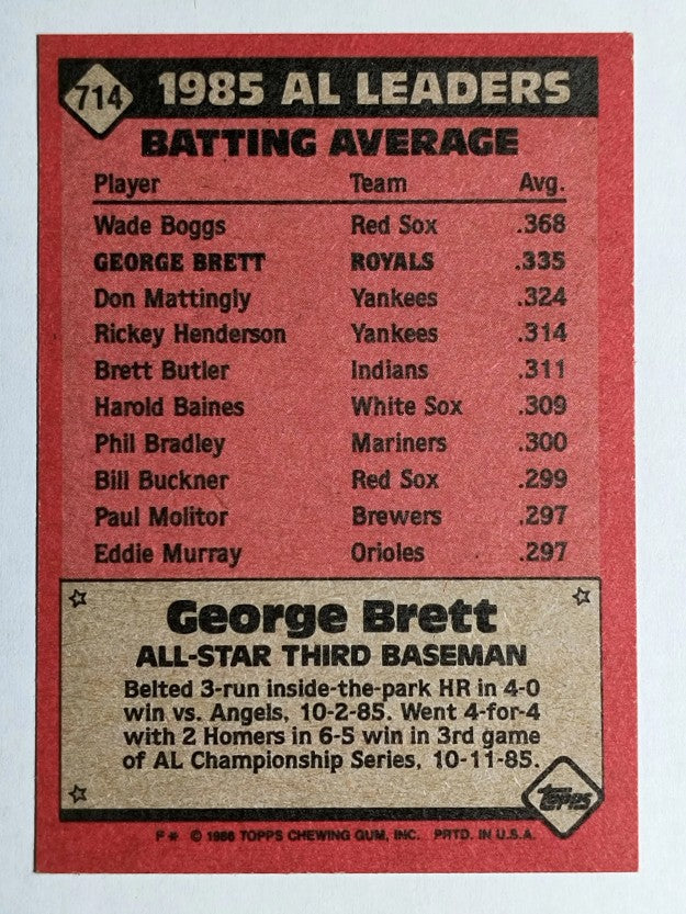 1986 Topps #714 George Brett AS