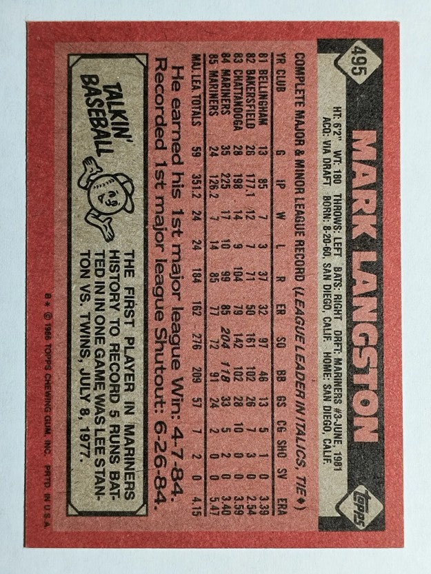 1986 Topps #495 Mark Langston