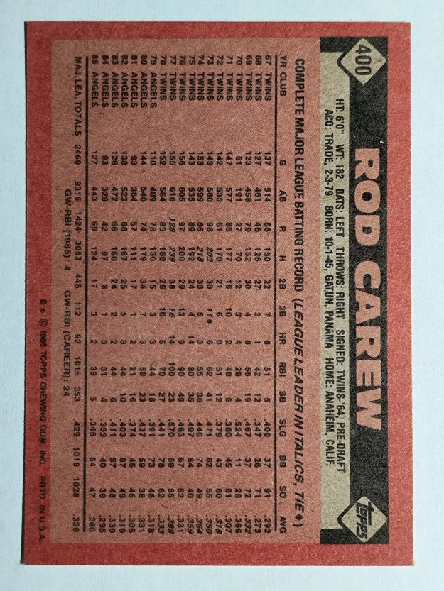 1986 Topps #400 Rod Carew