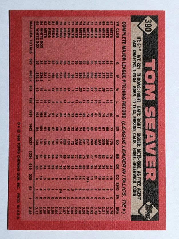 1986 Topps #390 Tom Seaver