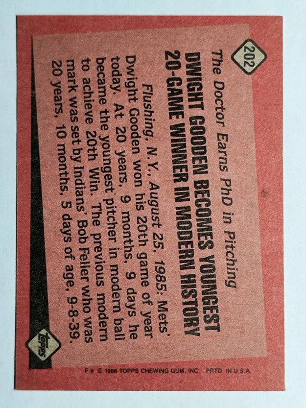 1986 Topps #202 Dwight Gooden RB