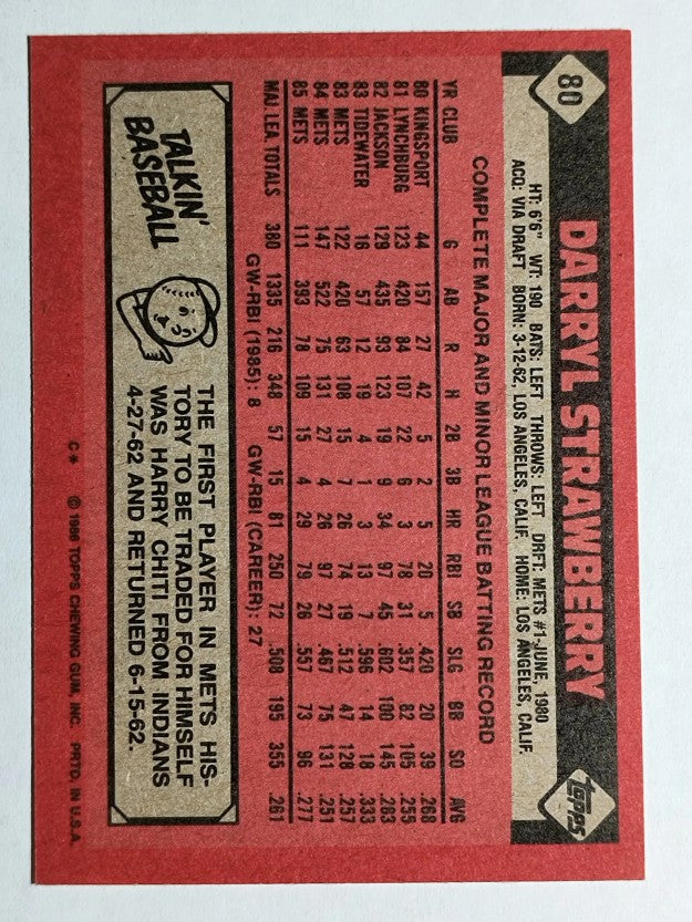 1986 Topps #80 Darryl Strawberry