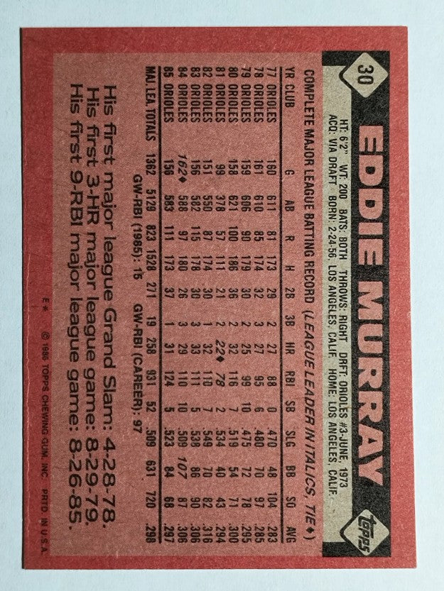 1986 Topps #30 Eddie Murray