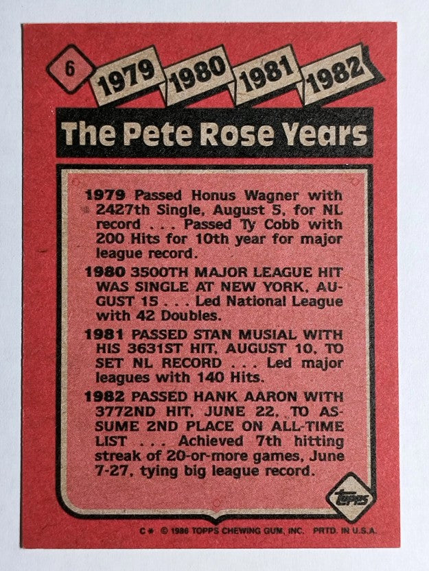 1986 Topps #6 Pete Rose Special: '79-'82
