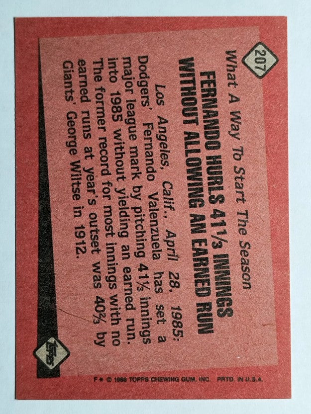 1986 Topps #207 Fernando Valenzuela RB