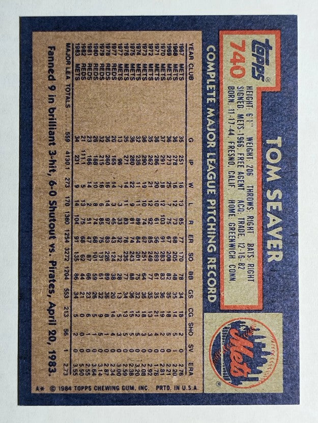 1984 Topps #740 Tom Seaver