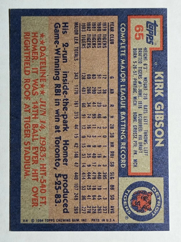 1984 Topps #65 Kirk Gibson