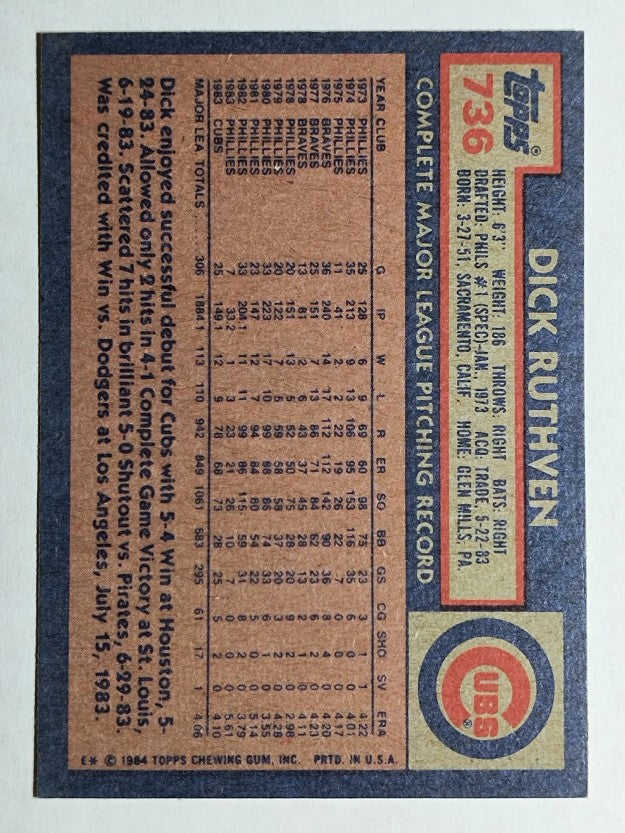 1984 Topps #736 Dick Ruthven