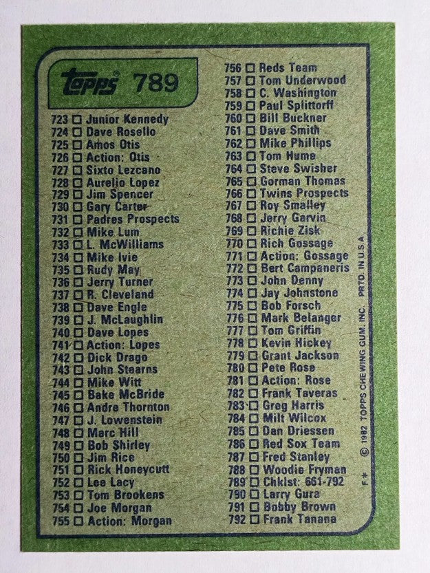 1982 Topps #789 Checklist 661-792