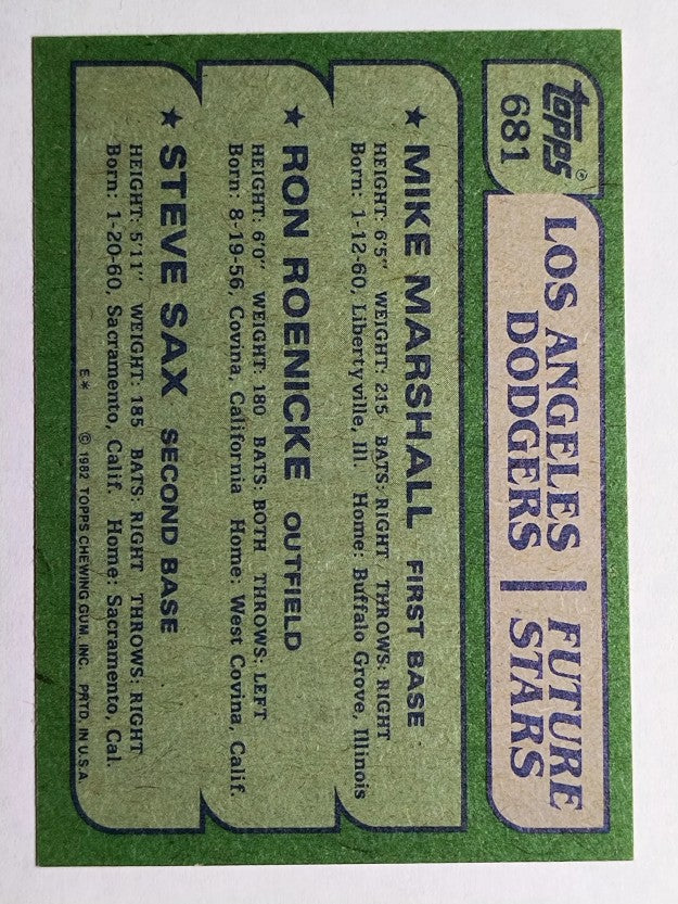 1982 Topps #681 Mike Marshall RC/Ron Roenicke RC/Steve Sax RC
