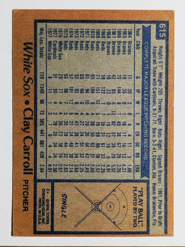 1978 Topps #615 Clay Carroll (VG)