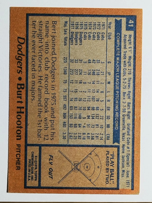 1978 Topps #41 Burt Hooton (VG)