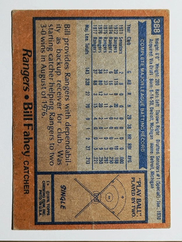 1978 Topps #388 Bill Fahey DP (POOR)
